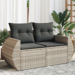 Dvivietė sodo sofa su pagalvėlėmis, &scaron;viesiai pilka, poliratanas