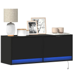 Sieninė tv spintelė su led lemputėmis, juoda, 100x31x35cm