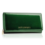 Didelis moteri&scaron;kas piniginė, Betlewski&reg;, natūrali lakinė oda, Royal, RFID Secure, žalia spalva