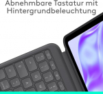 Logitech Combo Touch dėklas su klaviatūra, skirtas Ipad Pro 13 colių (m4) (2024) &ndash; nuimama klaviatūra su ap&scaron;vietimu ir laikikliu, patogus ra&scaron;ymas, kelių naudojimo režimų, vokiečių Qwertz &ndash; grafito spalvos