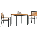 3 dalių Sodo valgomojo komplektas Juodas poli ratanas akacijos,Kraunamos sodo kėdės su pagalvėlėmis 2 vnt Juodas poli ratanas,Sodo stalas 90x90x75 cm Kietos akacijos medžio ir metalo