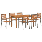 vidaXL Sodo valgomojo komplektas 7 pcs Pilka Kietos akacijos mediena