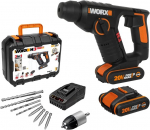 Worx Wx394.6 akumuliatorinis smūginis gręžtuvas 20 V - 3 viename daugiafunkcis įrenginys kaip smūginis gręžtuvas, gręžtuvas ir atsuktuvas - stipri galia 1,5 J smūgio energija - reguliuojamas greitis - su 2 Ah akumuliatoriumi ir įkrovikliu