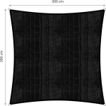 Lumaland Apsauginis stogelis nuo saulės su tvirtinimo virvėmis, atsparus oro sąlygoms, 100% Hdpe su stabilizatoriumi Uv apsaugai, kvadratinis 300 x 300 cm, juodas