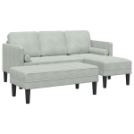 Sodo Sofa su Suoleliu ir Pagalvėlėmis L formos &Scaron;viesiai pilka Aksominė,3-vietė sofa su &scaron;ezlongu L formos &Scaron;viesiai pilka 160 cm Aksominė,Suolelis &Scaron;viesiai pilka 113 cm Aksominė