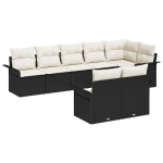 8 dalių sodo sofa su pagalvėmis Juoda Poli Ratanas