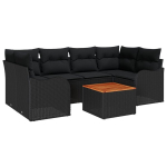7 dalių sodo sofos komplektas su pagalvėlėmis Juodas Poli ratanas Akacija,2-vietė sodo sofa su pagalvėlėmis Juodas Poli ratanas