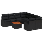 9 dalių sodo sofa rinkinys su pagalvėlėmis Juoda Poli Ratanas