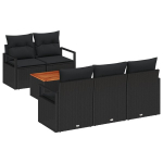 6 dalių sodo sofa su pagalvėmis juoda poli ratanas akacijos,2 vietų sodo sofa su pagalvėmis juoda poli ratanas