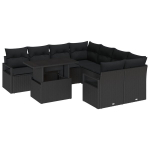 9 dalių sodo sofa komplektas su pagalvėmis juoda polirataninė,2-vietė sodo sofa su pagalvėmis juoda polirataninė