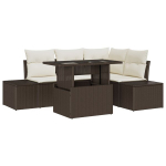 5 Dalių Sodo Sofa Komplektas su Pagalvėmis Ruda Poli Ratano