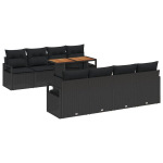 9 dalių sodo sofa komplektas su pagalvėlėmis Juodas poli ratanas Akacijos,2 vietų sodo sofa su pagalvėlėmis Juodas poli ratanas