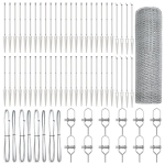 &scaron;e&scaron;iakampė tvora 0.5x100 m cinkuotas plienas,tvirtinimo stulpai su kai&scaron;čiais 13 vnt &Oslash;32 mm 80 cm cinkuotas plienas