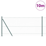 Heksagoninė tvora Žalia 1x10 m Plienas,Tvoros stulpai su pagrindo plok&scaron;tėmis 7 vnt &Oslash;32mm 110cm Cinkuotas plienas