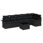 7 dalių sodo sofos rinkinys su pagalvėlėmis juodas poli ratanas,2-vietė sodo sofa su saugykla ir pagalvėlėmis juodas poli ratanas