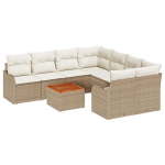 9 dalių Sodo Sofa Komplektas su Pagalvėlėmis Smėlio Poli Ratanas Akacija,2 vietų Sodo Sofa su Saugykla & Pagalvėlėmis Smėlio Poli Ratanas