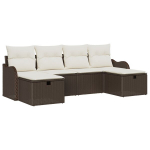 6 dalyų Sodo Sofa Rinkinys su Pagalvėlėmis Ruda Poli Ratanas,2 vietų Sodo Sofa su Sandėliu ir Pagalvėlėmis Ruda Poli Ratanas