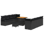 11 dalių Sodo Sofa Rinkinys su Pagalvėmis Juoda Poliratanas Akacijos,2-vietė Sodo Sofa su Pagalvėmis Juoda Poliratanas,3 dalių Sodo Valgomojo Rinkinys su Pagalvėmis Juoda Poliratanas Akacijos