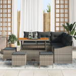 9 Dalių Sodo Sofa Komplektas su Pagalvėlėmis Pilkas Poli Ratanas Akacija,2 vietų Sodo Sofa su Pagalvėlėmis Pilkas Poli Ratanas,4 Dalių Sodo Valgomojo Komplektas su Pagalvėlėmis Pilkas Poli Ratanas Akacija