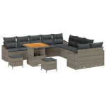 13 dalių sodo sofa komplektas su pagalvėlėmis, pilkas poli ratanas akacijos,2 sėdimų sodo sofa su laikymu ir pagalvėlėmis, pilkas poli ratanas,3 dalių sodo valgomojo komplektas su pagalvėlėmis, pilkas poli ratanas akacijos