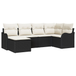 6 dalių sodo sofa komplektas su pagalvėmis juoda poli ratano,2-sėdima sodo sofa su pagalvėmis juoda poli ratano