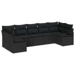 7 dalių sodo sofa komplektas su pagalvėlėmis juoda poli ratanas,2-vietė sodo sofa su laikymo vieta ir pagalvėlėmis juoda poli ratanas