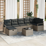8 dalių sodo sofa komplektas su pagalvėmis pilka poli ratanas,2 vietų sodo sofa su pagalvėmis pilka poli ratanas