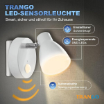 Trango Led naktinė lemputė su judesio davikliu ir automatine funkcija, tiesiogiai į 230 V lizdą, apsauginė lemputė, sieninis &scaron;viestuvas, orientacinis &scaron;viestuvas, vaiko lemputė, 1 vnt., balta