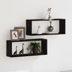 Sienos Lentynos 2 Rinkinys Juoda Ąžuolas 60x15x23 cm Pagaminta i&scaron; Inžinerinio Medienos