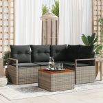 5 dalių sodo sofa komplektas su pagalvėmis pilkame poli ratanas akacija