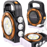 Ne&scaron;iojamas įkraunamas saulės žibintuvėlis su LED &scaron;viesos baterija su reflektoriumi