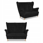 Bonito Scandinavian Corduroy Striped Wingback Sofa Family Meble Black