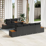 8 dalių sodo sofa komplektas su pagalvėlėmis juodas poli ratanas