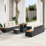 9 dalių sodo sofa rinkinys su pagalvėmis juodo poli ratanas akacijos