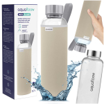 AquaFloow 700 ml stiklinis buteliukas | smėlio spalvos dėklas | 0,7 l vandens buteliukas