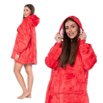 Džemperis Antklodė Kocobluza 2In1 Oversize Xxl Su Gobtuvu Storas &Scaron;erpa Raudonas