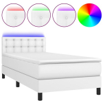 vidaXL Lova su spyruoklėmis/čiužiniu/LED, balta 100x200cm dirbtinė oda