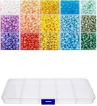 Stiklinių apvalių karoliukų (biserio) 6/0 RainBow&reg; 15 spalvų po 10 g rinkinys su dėžute, pastelinis