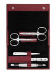 Manikiūro/pedikiūro rinkinys Zwilling Classic Inox Leather Case Red, 5 dalių