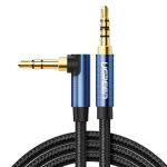Patvarus audio kabelis AUX su kampine minijack 3.5 mm jungtimi, 1m, mėlynas