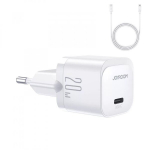 &bdquo;Joyroom Mini USB C&ldquo; įkroviklis, 20 W, PD su USB C laidu - &bdquo;Lightning&ldquo;, &bdquo;Joyroom JR-TCF02&ldquo;, baltas