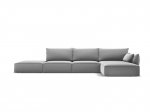 De&scaron;inioji kampinė velvet sofa Vanda, 5 sėdimos vietos, pilka