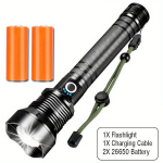 Įkraunamas LED žibintuvėlis su priartinimu, Su 2*26650 baterija