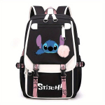 Disney Stitch herojus kuprinė su pomponu, tvirta., Juoda