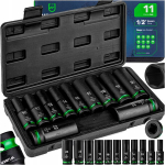Smūginės ilgos galvutės 1/2'', 11 vnt., 10&ndash;24 mm, su dėklu, Wuber