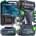 Akumuliatorinis smūginis veržliasukis su be&scaron;epetėliu varikliu, 20 V, 4 Ah, 1000 Nm, 2500 aps./min, Wuber, su lagaminėliu