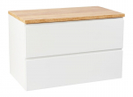 Pakabinama balta vonios spintelė su stalvir&scaron;iu 60 cm, blizgus pavir&scaron;ius, MDF, 2 stalčiai