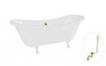 Vonia Besco Amelia 190, White+White, su sifonu su persipylimu Klik-klak Gold