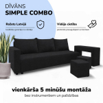 Dvivietis i&scaron;skleidžiamas sofa su staliuku ir pufais &bdquo;Simple Combo&ldquo;, &bdquo;Podrez&ldquo;, grafito