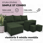 Kampinis i&scaron;skleidžiamas sofos su staliuku ir pufais St Combo, Podrez, Turkio-žalia